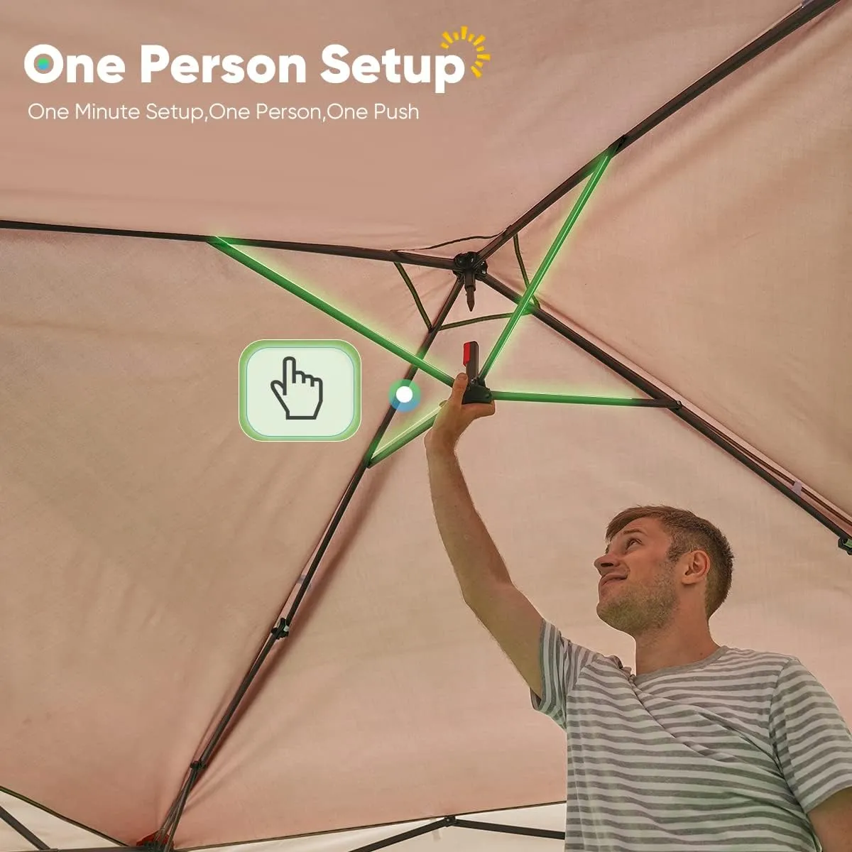 Quictent 10’x10’ Pop up Canopy Tent with Netting, One Person Instant Setup Screen House Room Tent Screened- 2 Magnetic Doors, Waterproof (Khaki)