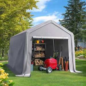 Quictent 8x12FT Carport Shelter with Roll-Up Mesh Windows & Reinforced Frame, Portable Garage Canopy for Motorcycle Storage, Outdoor Equipment, Patio Furniture Cover - Silver Gray