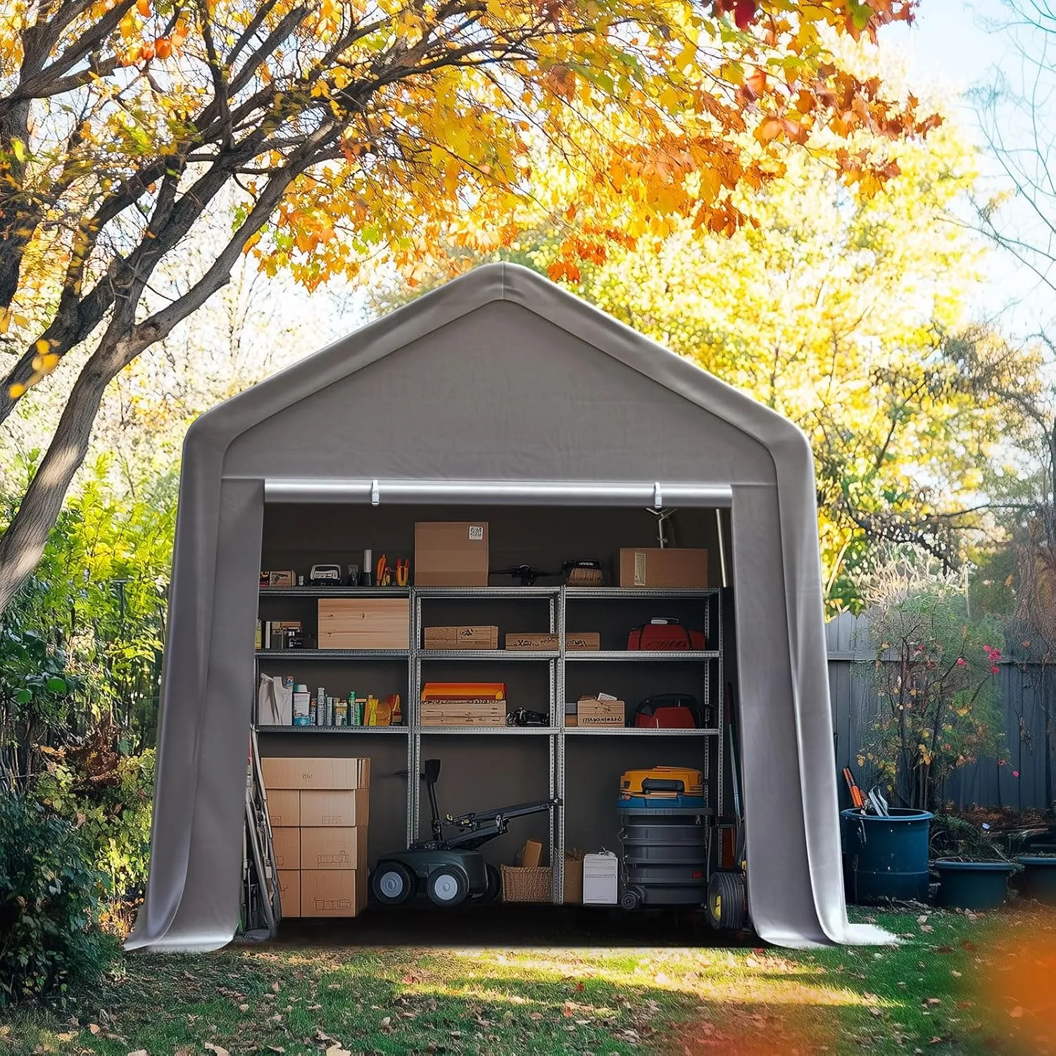 Quictent 8x12FT Carport Shelter with Roll-Up Mesh Windows & Reinforced Frame, Portable Garage Canopy for Motorcycle Storage, Outdoor Equipment, Patio Furniture Cover - Silver Gray