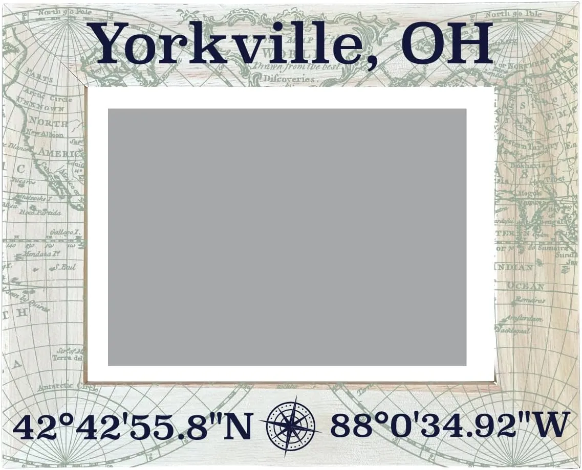R and R Imports Yorkville Ohio Souvenir Wooden Photo Frame Compass Coordinates Design Matted to 4 x 6