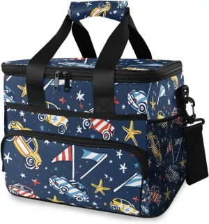 Race Car Racing Flag Blue Cooler Bag Insulated Cooler Soft Sided Cooler 24 Can Portable Picnic Bag Large Leakproof Lunch Bag Box for Beach Grocery Camping Travel Car Men Women