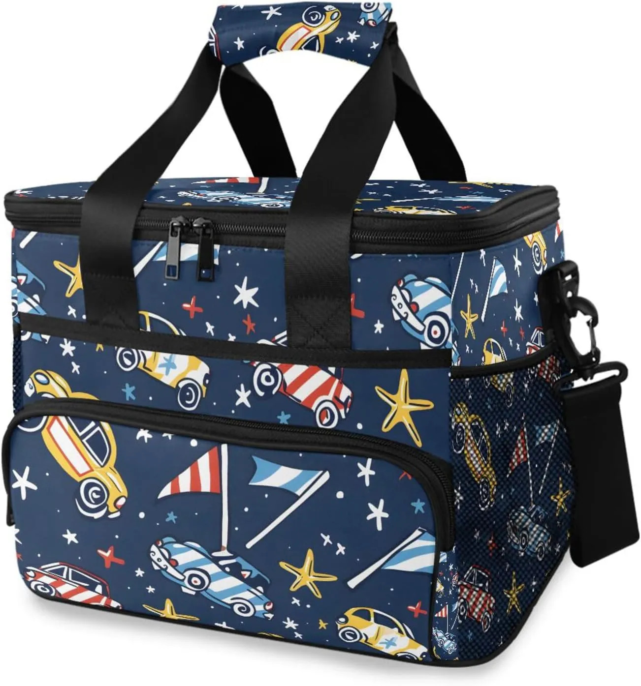 Race Car Racing Flag Blue Cooler Bag Insulated Cooler Soft Sided Cooler 24 Can Portable Picnic Bag Large Leakproof Lunch Bag Box for Beach Grocery Camping Travel Car Men Women