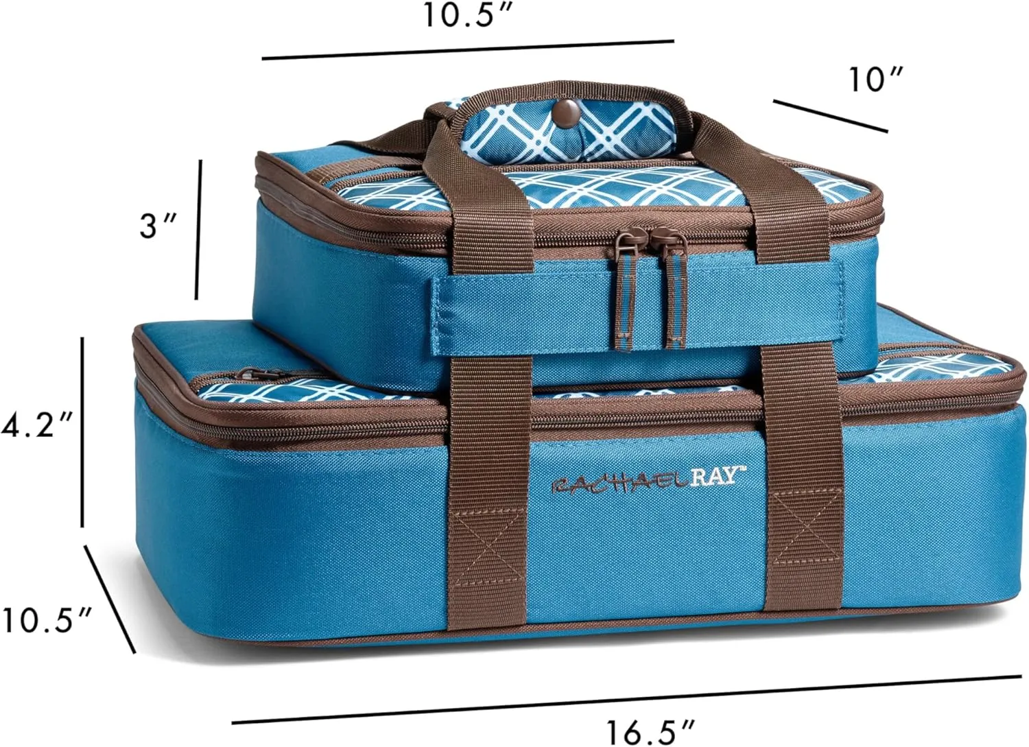 Rachael Ray Lugger Duo, Insulated Casserole Carrier for Hot or Cold Food, Thermal Lasanga Lugger Tote for Pockluck, Parties, Picnic, and Cookouts, Fits 9" x 13" Baking Dish, Blue Plaid