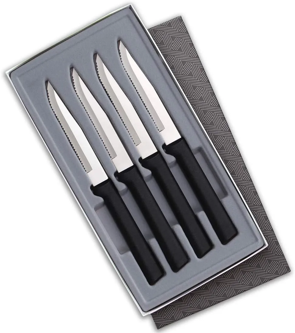 Rada Cutlery 4-Piece Serrated Steak Knife Gift Set, Black Handles