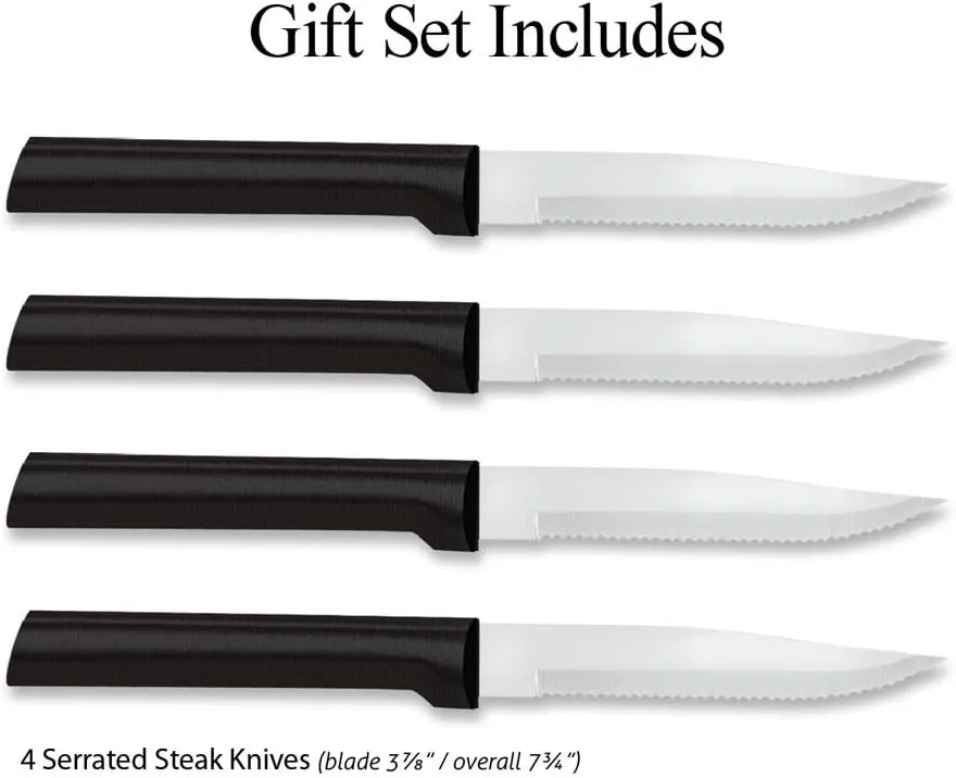 Rada Cutlery 4-Piece Serrated Steak Knife Gift Set, Black Handles