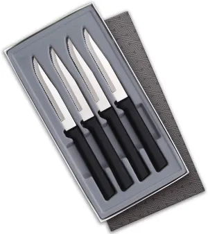 Rada Cutlery 4-Piece Serrated Steak Knife Gift Set, Black Handles