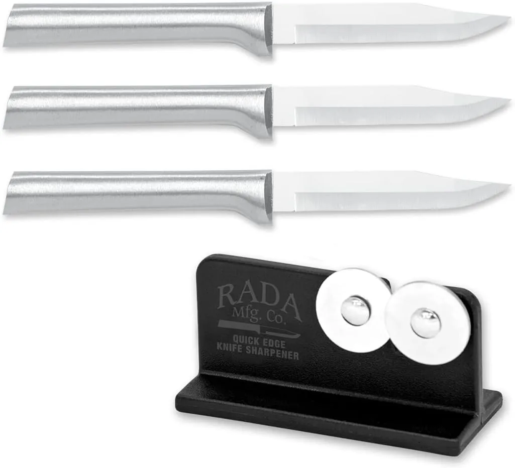 RADA Cutlery Regular Paring Knife with Quick Edge Sharpener, Silver Handle, Pack of 3