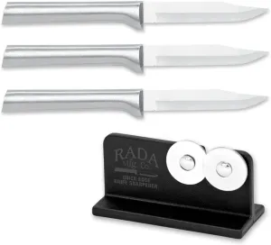 RADA Cutlery Regular Paring Knife with Quick Edge Sharpener, Silver Handle, Pack of 3
