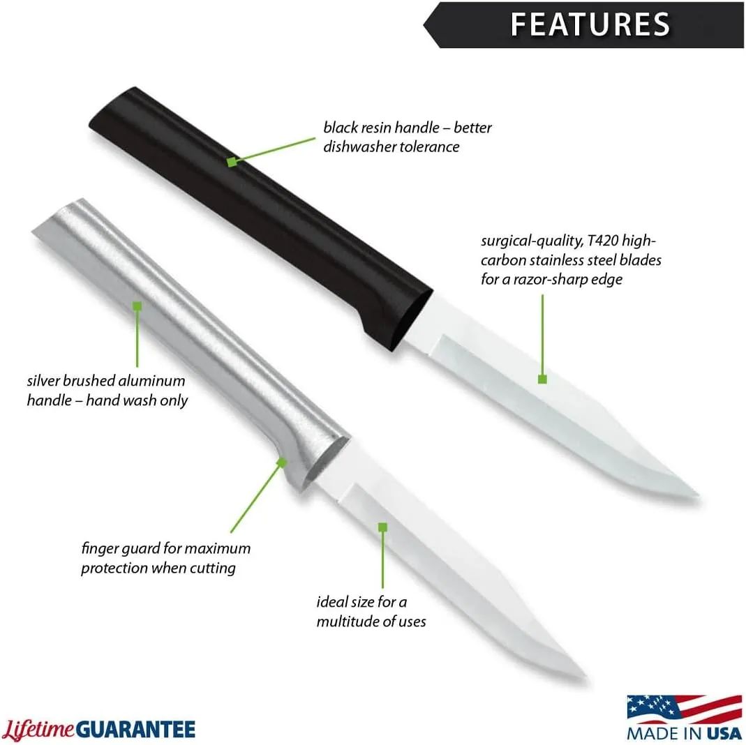 RADA Cutlery Regular Paring Knife with Quick Edge Sharpener, Silver Handle, Pack of 3