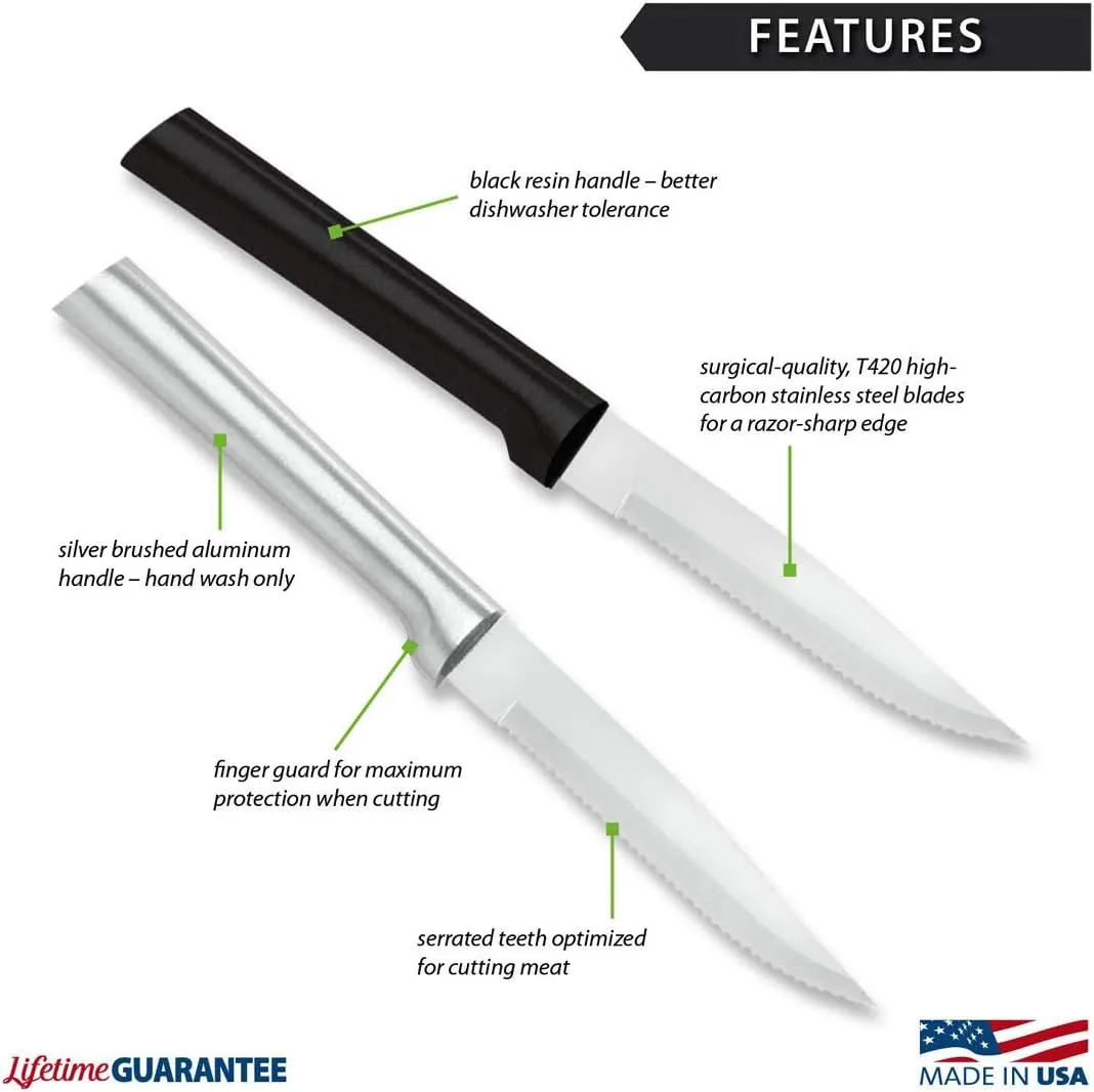 Rada Cutlery Serrated Steak Knife, Black Handle, Pack of 6