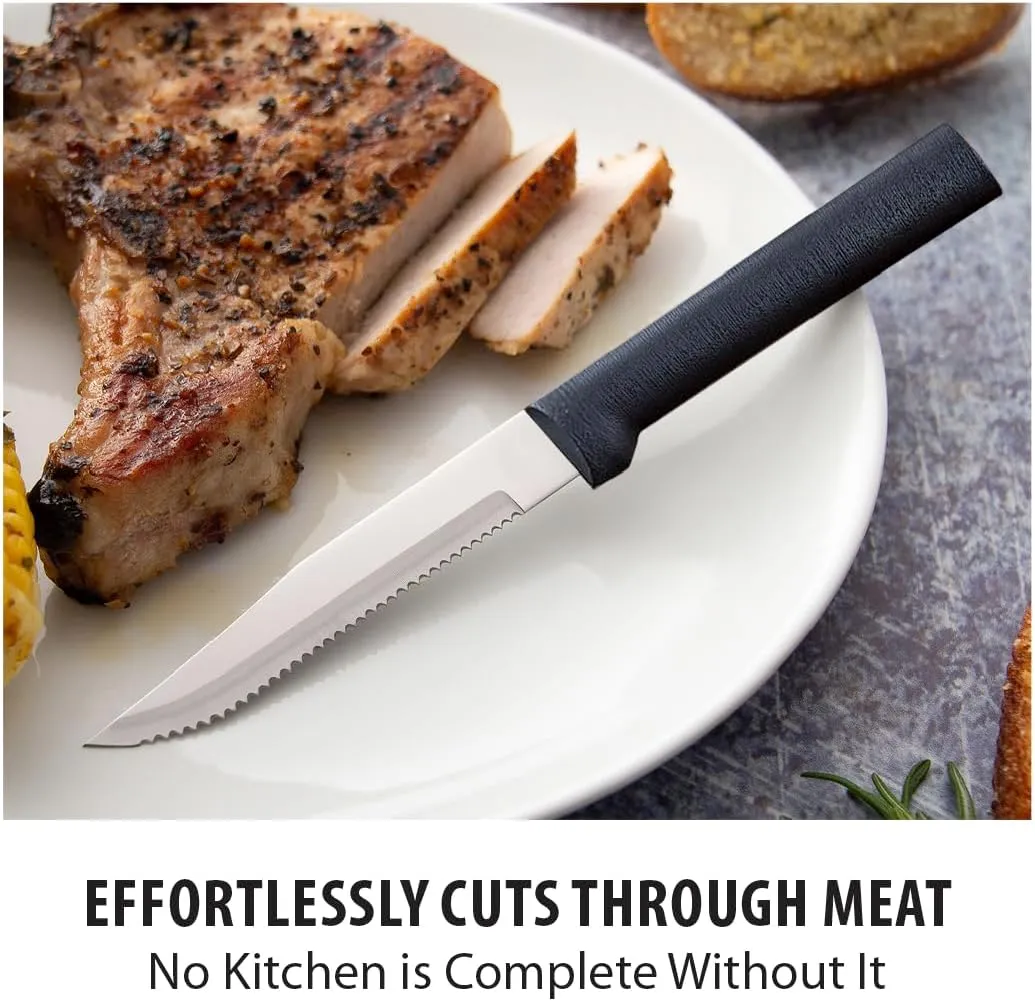 Rada Cutlery Serrated Steak Knife, Black Handle, Pack of 6