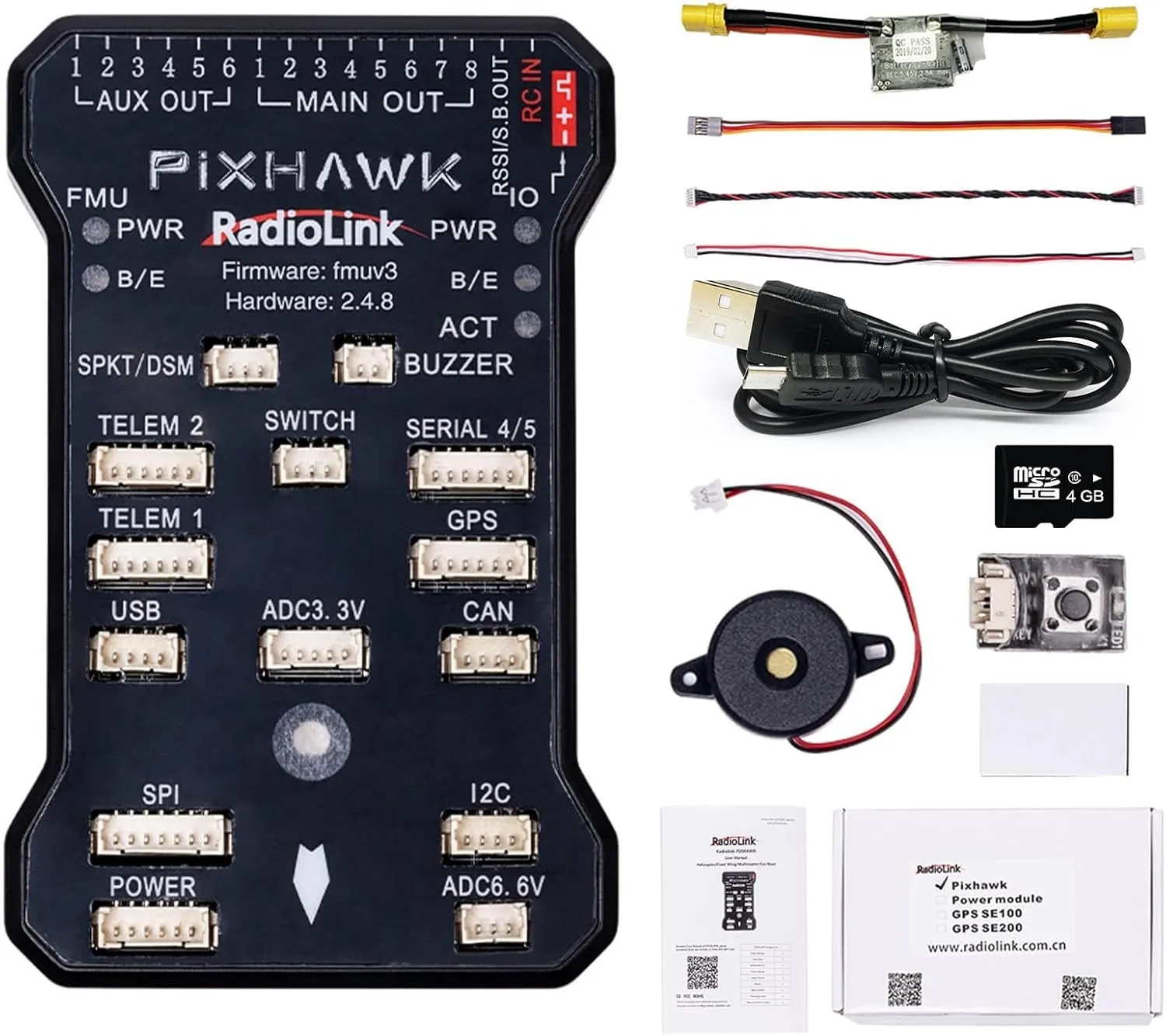Radiolink PIXHAWK 2.4.8 Flight Controller, 8 PWM Channel Support OSD and Data Telemetry, FC with 2S-12S Power Module for Drone/Rotary/2-8 Copter/Airplane/VTOL/Helicopter/Boat/Robot/Mower