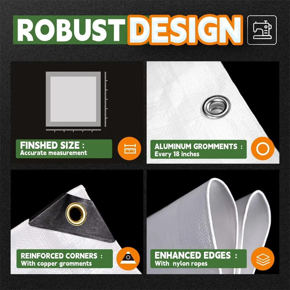 RAINDEWAY 12 Mil Heavy Duty White Tarp 6x8 Feet (2 Pack), UV Resistant, Waterproof, Weatherproof Poly Tarp with Metal Grommets and Reinforced Edges