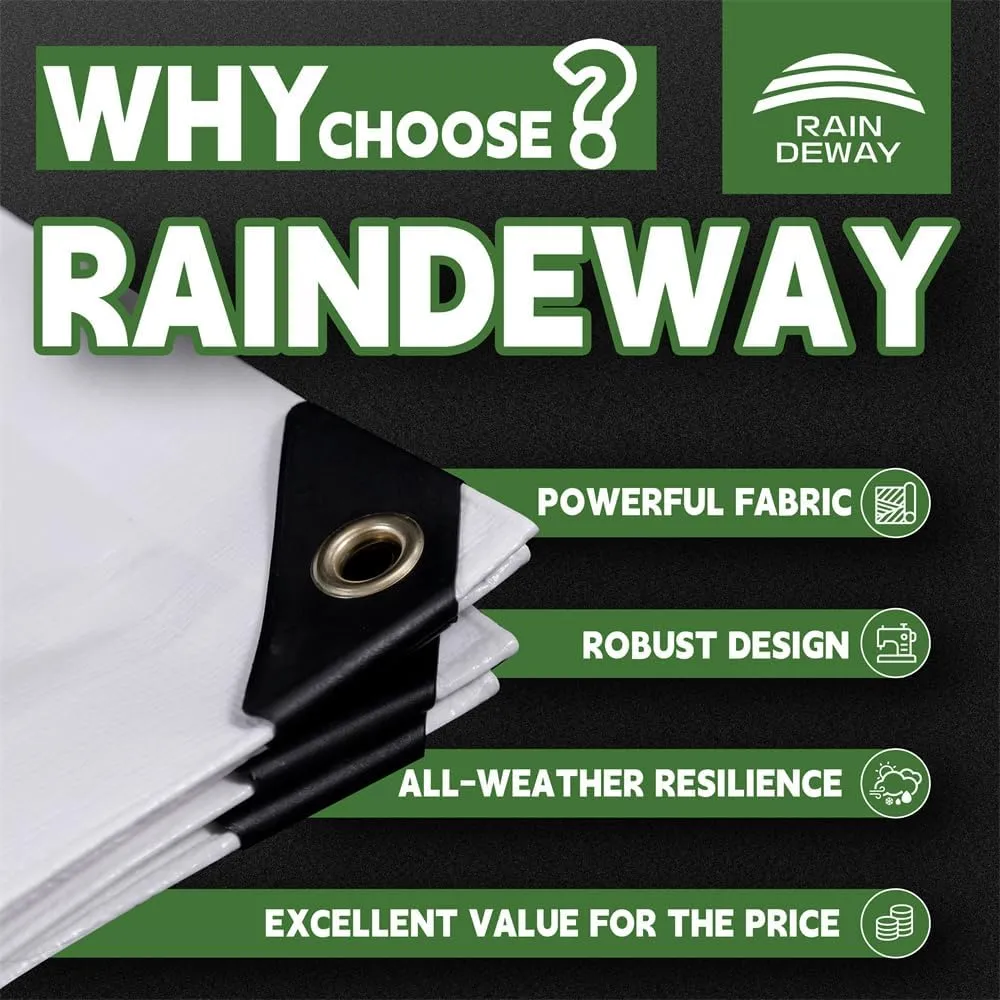 RAINDEWAY 12 Mil Heavy Duty White Tarp 6x8 Feet (2 Pack), UV Resistant, Waterproof, Weatherproof Poly Tarp with Metal Grommets and Reinforced Edges