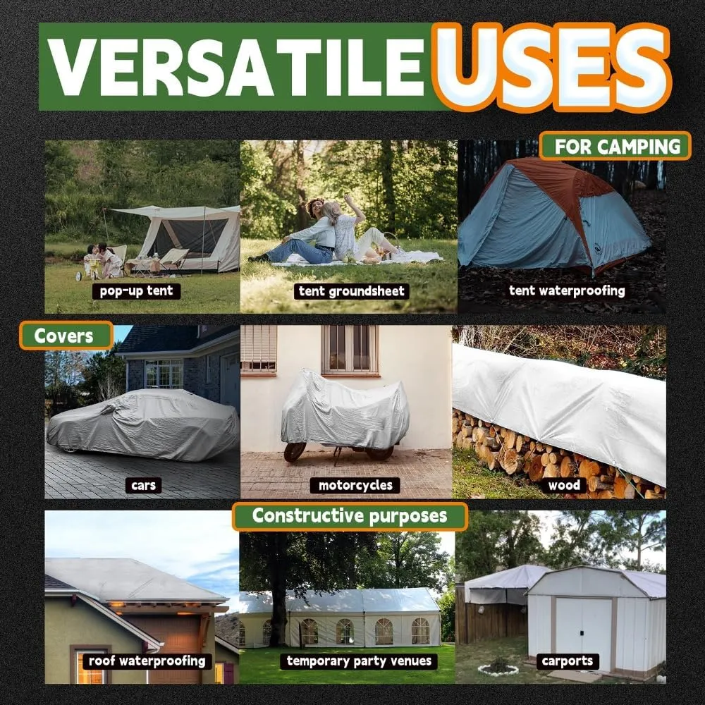 RAINDEWAY 12 Mil Heavy Duty White Tarp 6x8 Feet (2 Pack), UV Resistant, Waterproof, Weatherproof Poly Tarp with Metal Grommets and Reinforced Edges