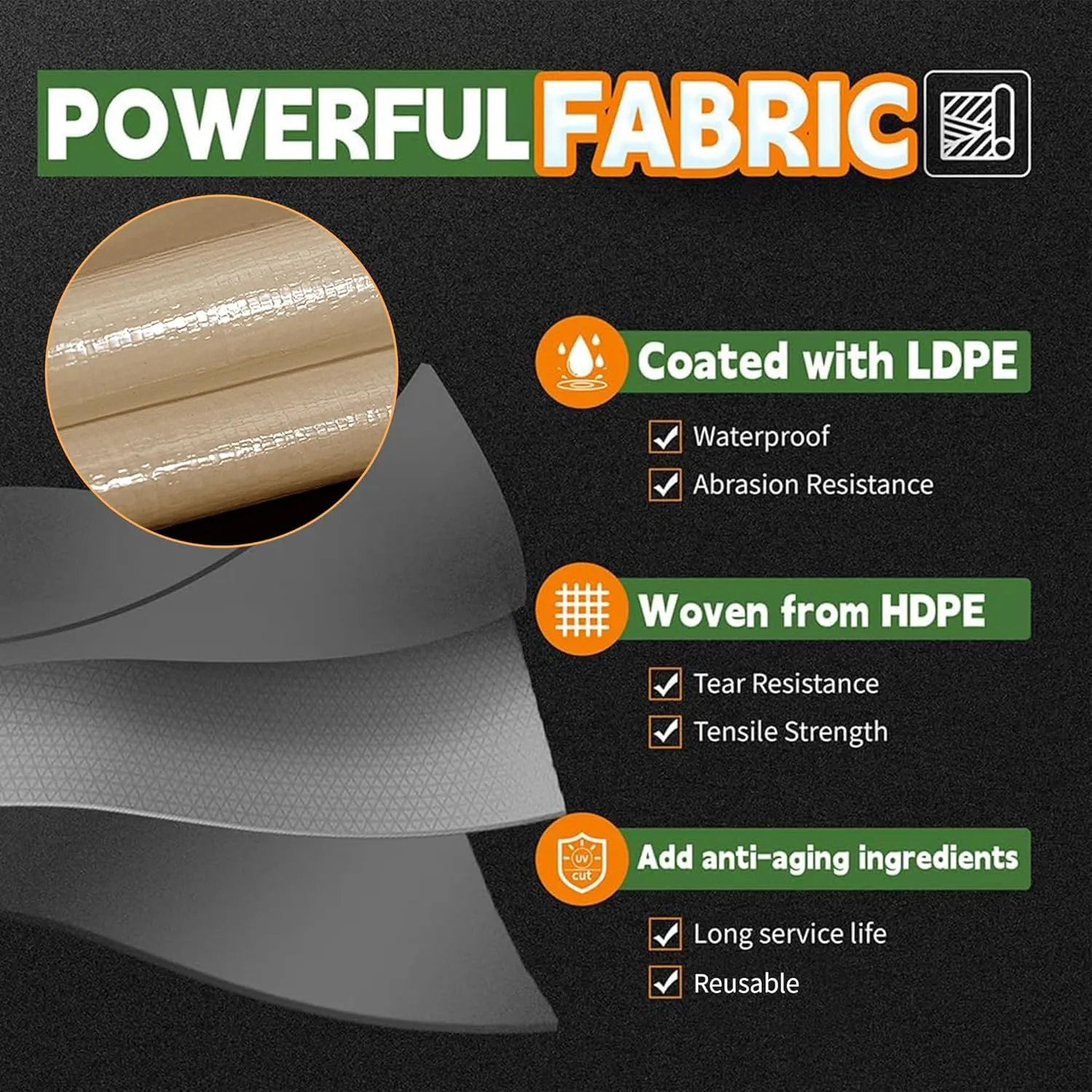 RAINDEWAY 12x12 Feet Heavy Duty Tarp,12 Mil Tan Waterproof Poly Tarp Cover,UV Resistant,Weatherproof,Durable,Multipurpose Tarps with Grommets and Reinforced Edges