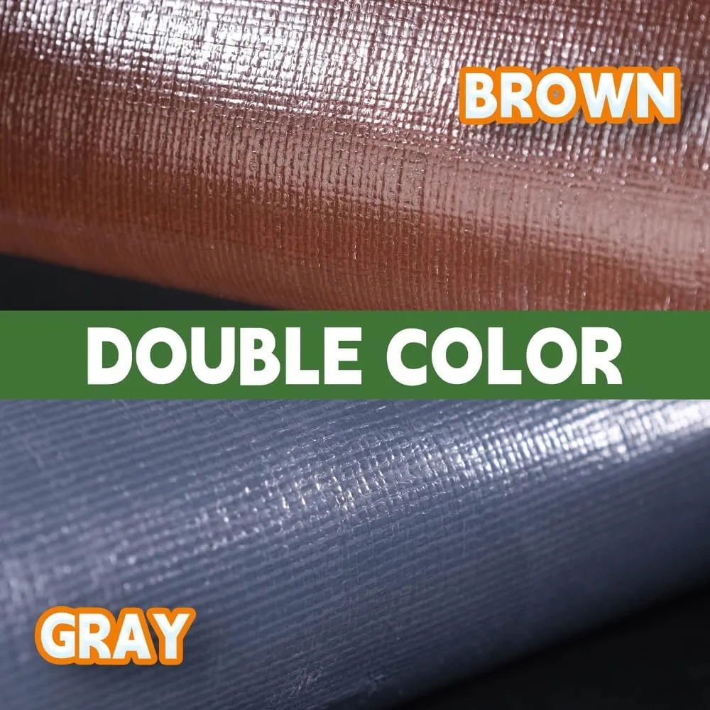 RAINDEWAY 5x5 Feet Super Heavy Duty Tarp 18 Mil, UV Resistant, Weatherproof, Multipurpose Waterproof Poly Tarp with Grommets and Reinforced Edges, Brown/Gray Tarps