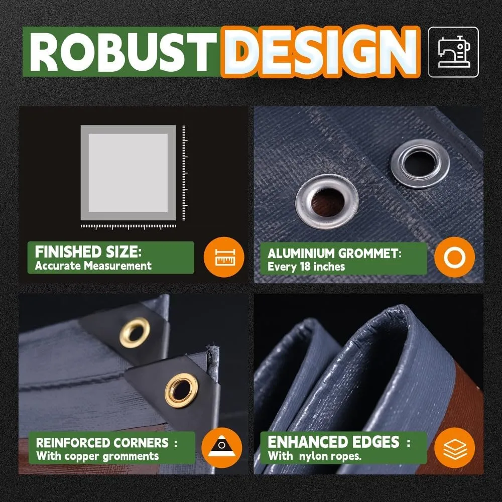 RAINDEWAY 5x5 Feet Super Heavy Duty Tarp 18 Mil, UV Resistant, Weatherproof, Multipurpose Waterproof Poly Tarp with Grommets and Reinforced Edges, Brown/Gray Tarps