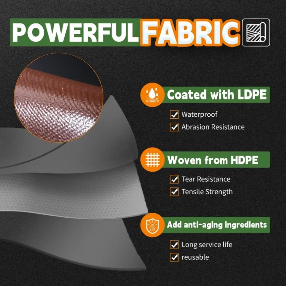 RAINDEWAY 5x5 Feet Super Heavy Duty Tarp 18 Mil, UV Resistant, Weatherproof, Multipurpose Waterproof Poly Tarp with Grommets and Reinforced Edges, Brown/Gray Tarps