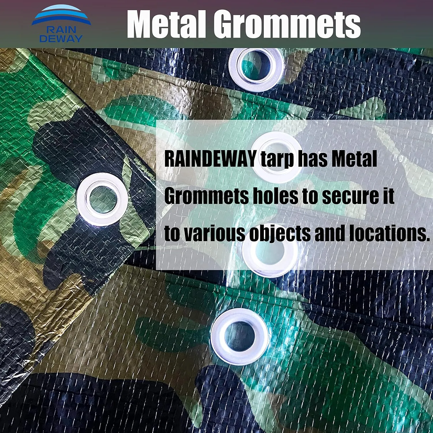 RAINDEWAY Camo Tarp 12x16 Feet - 7 Mil Thickness Waterproof Cover for Outdoor Camping, Hunting, Backpacking, Canopy Tent, Ground, Boat, Motorcycles, Roofs, Wood, RV and More