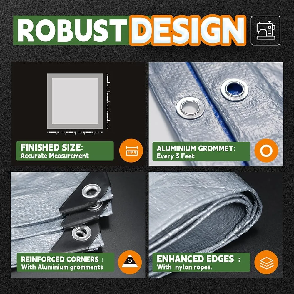 RAINDEWAY Large Tarps 100x100 Feet, 5.5 Mil - Multipurpose Waterproof Poly Tarp Cover with Metal Grommets and Reinforced Edges, Silver/Blue
