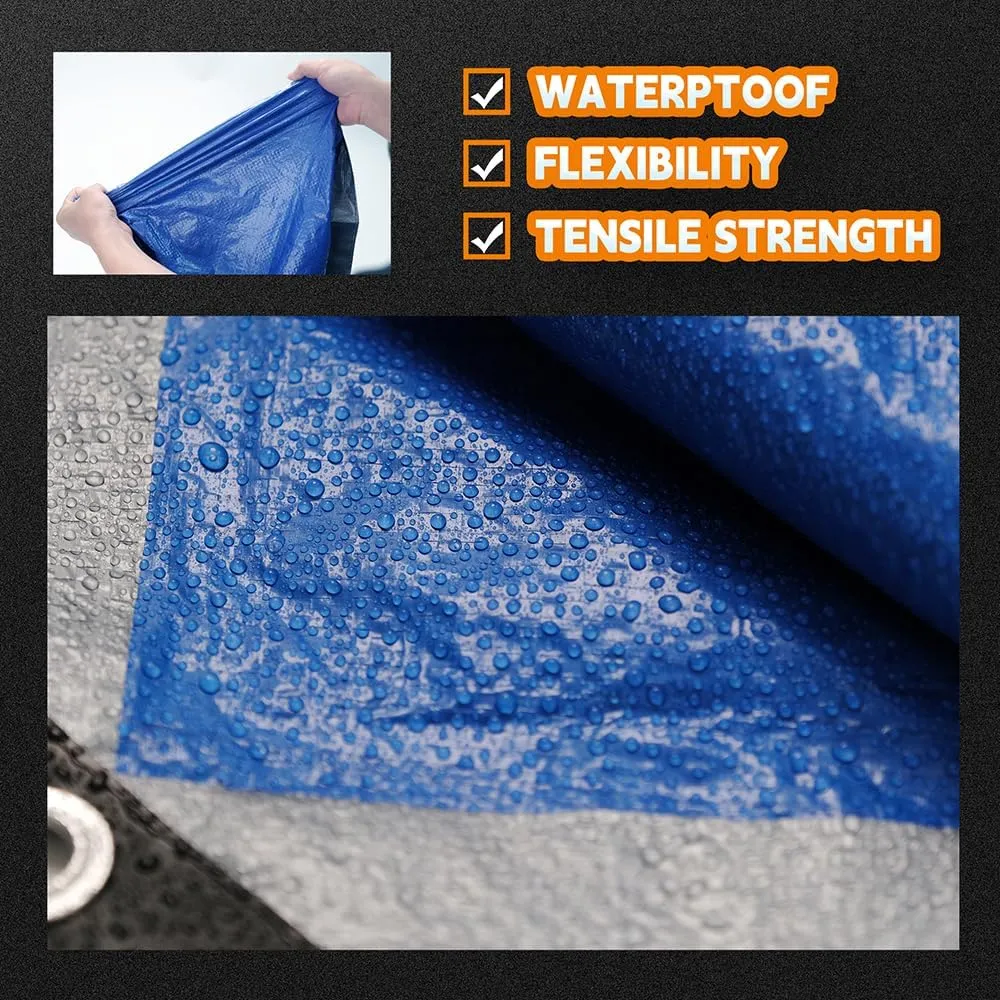 RAINDEWAY Large Tarps 100x100 Feet, 5.5 Mil - Multipurpose Waterproof Poly Tarp Cover with Metal Grommets and Reinforced Edges, Silver/Blue