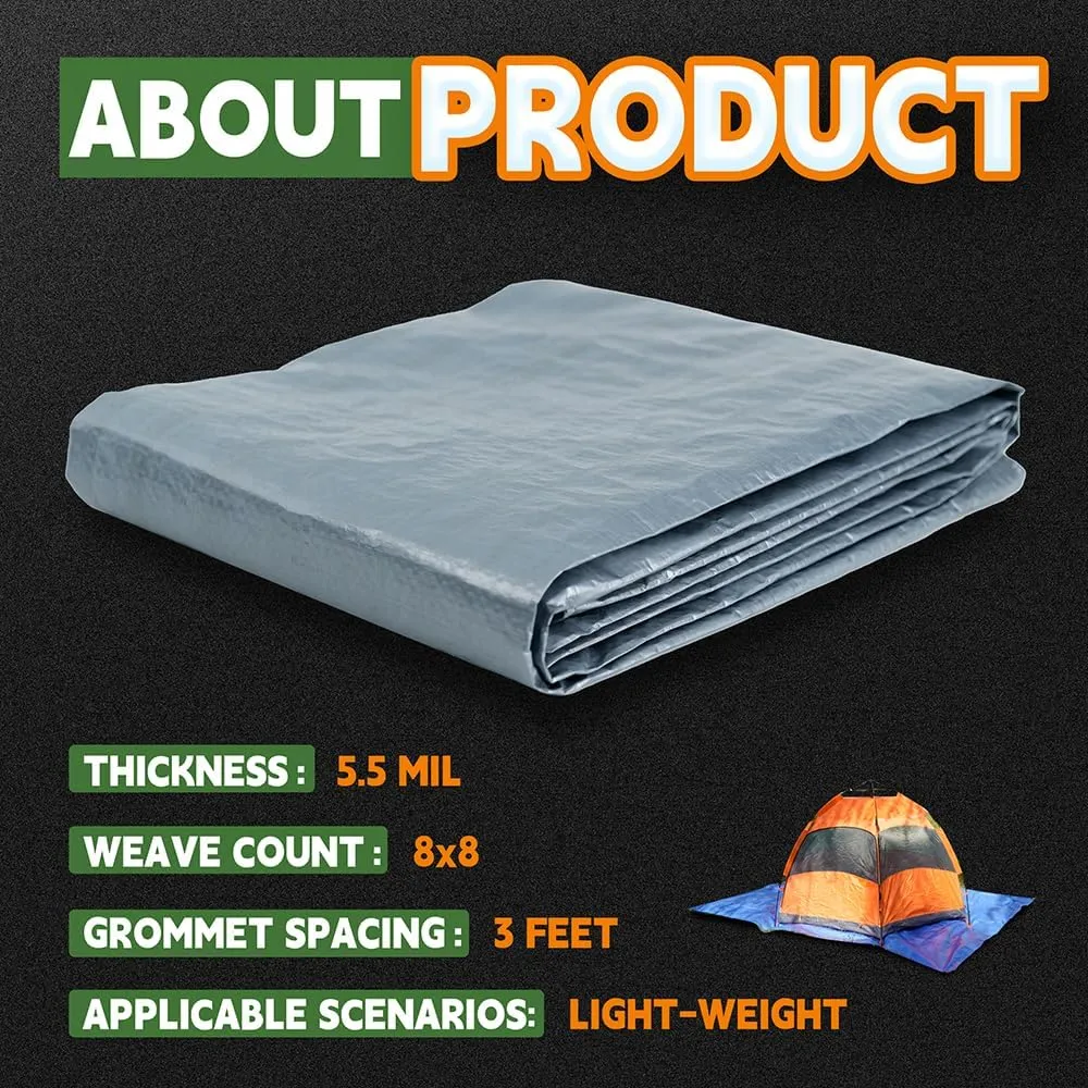RAINDEWAY Large Tarps 100x100 Feet, 5.5 Mil - Multipurpose Waterproof Poly Tarp Cover with Metal Grommets and Reinforced Edges, Silver/Blue