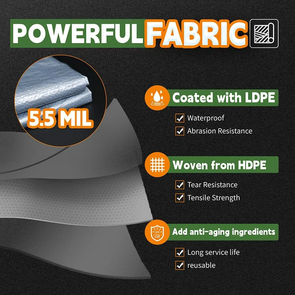 RAINDEWAY Large Tarps 100x100 Feet, 5.5 Mil - Multipurpose Waterproof Poly Tarp Cover with Metal Grommets and Reinforced Edges, Silver/Blue
