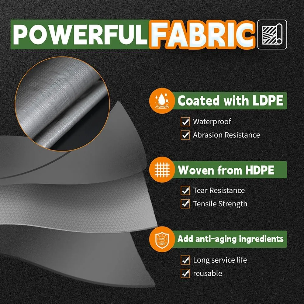 RAINDEWAY Tarps Heavy Duty Waterproof 14x14 Feet, 10Mil Multipurpose Poly Tarp Cover with Metal Grommets,Silver/Brown Tarp Finished Size,for Carport，Boats，Camping