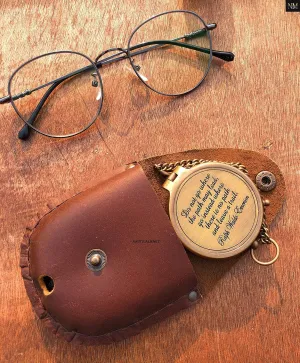 Ralph Waldo Emerson Quote Brass Compass Do not go Poem Compass with Leather Case for Graduation, Baptism, Confirmation - Brass Pocket Compass Gifts
