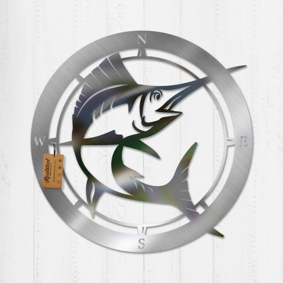 RealSteel Marlin Compass Compass | Fishing Decor | Metal Art | Fish Signs | Marlin Art | 18" Clear Coat