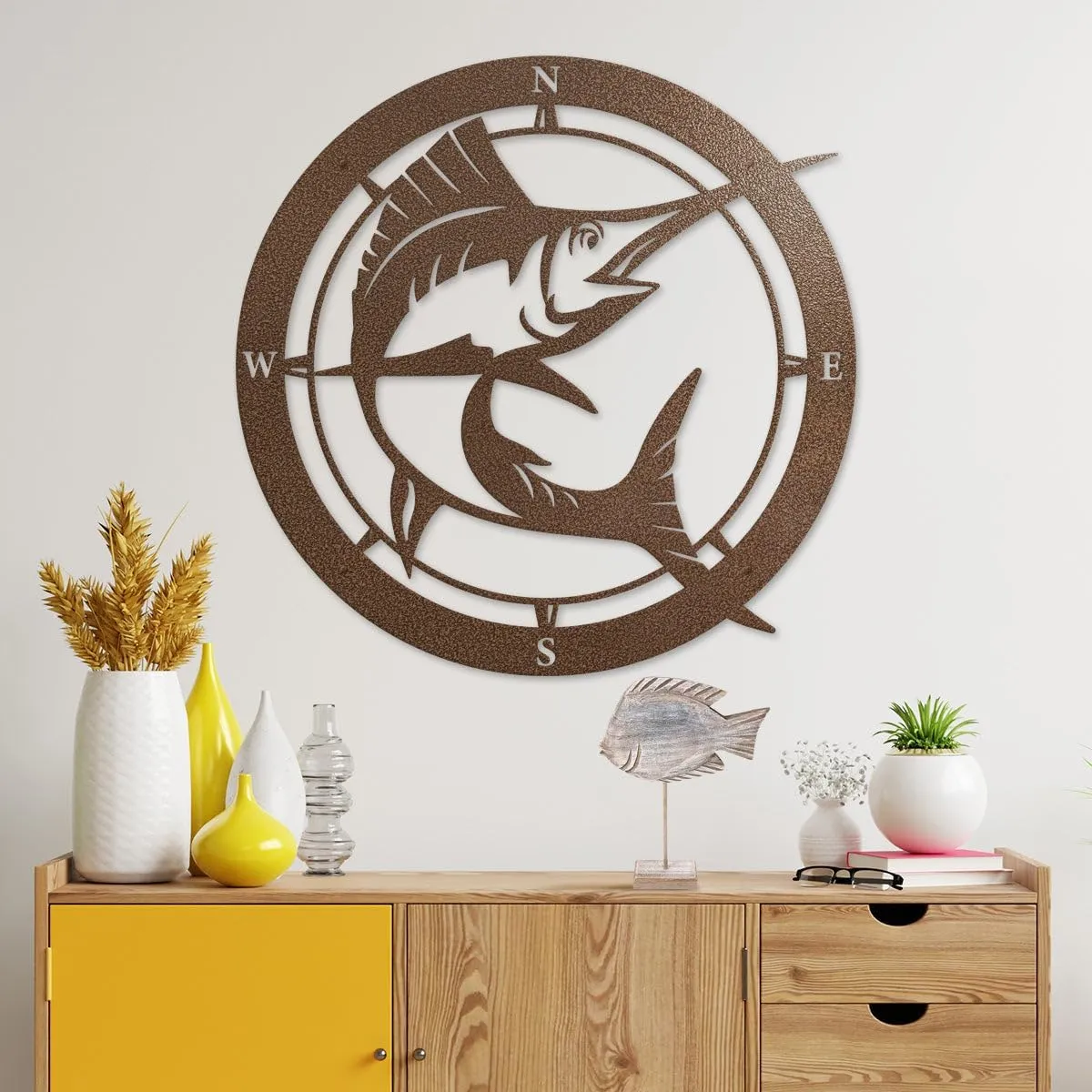 RealSteel Marlin Compass Compass | Fishing Decor | Metal Art | Fish Signs | Marlin Art | 18" Clear Coat