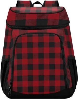 Red and Black Buffalo Plaid Checkered Xmas Cooler Backpack Cooler Insulated Leak Proof Lunch Backpack 36 Cans Waterproof Soft for Men Women Picnic Hiking Camping Beach