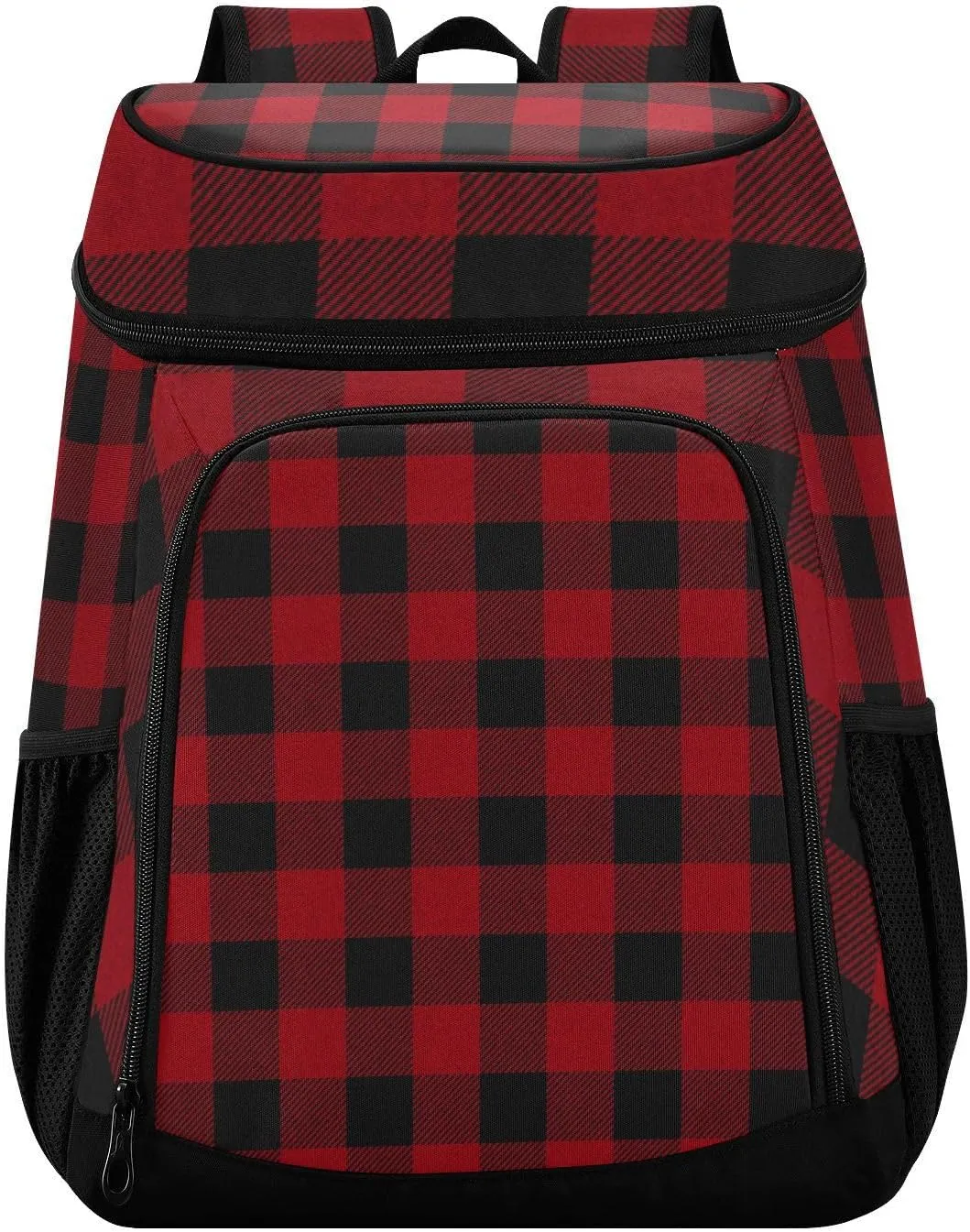 Red and Black Buffalo Plaid Checkered Xmas Cooler Backpack Cooler Insulated Leak Proof Lunch Backpack 36 Cans Waterproof Soft for Men Women Picnic Hiking Camping Beach
