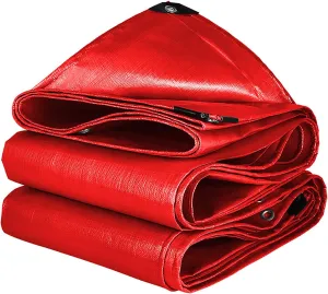 Red Tarp Waterproof with Metal Grommets Every Outdoor Tarpaulin Cover, for Canopy Tent Boat RV Pool Cover Camping Use, Thick 0.32 mm 160 g/m² (4x4m (13x13ft))