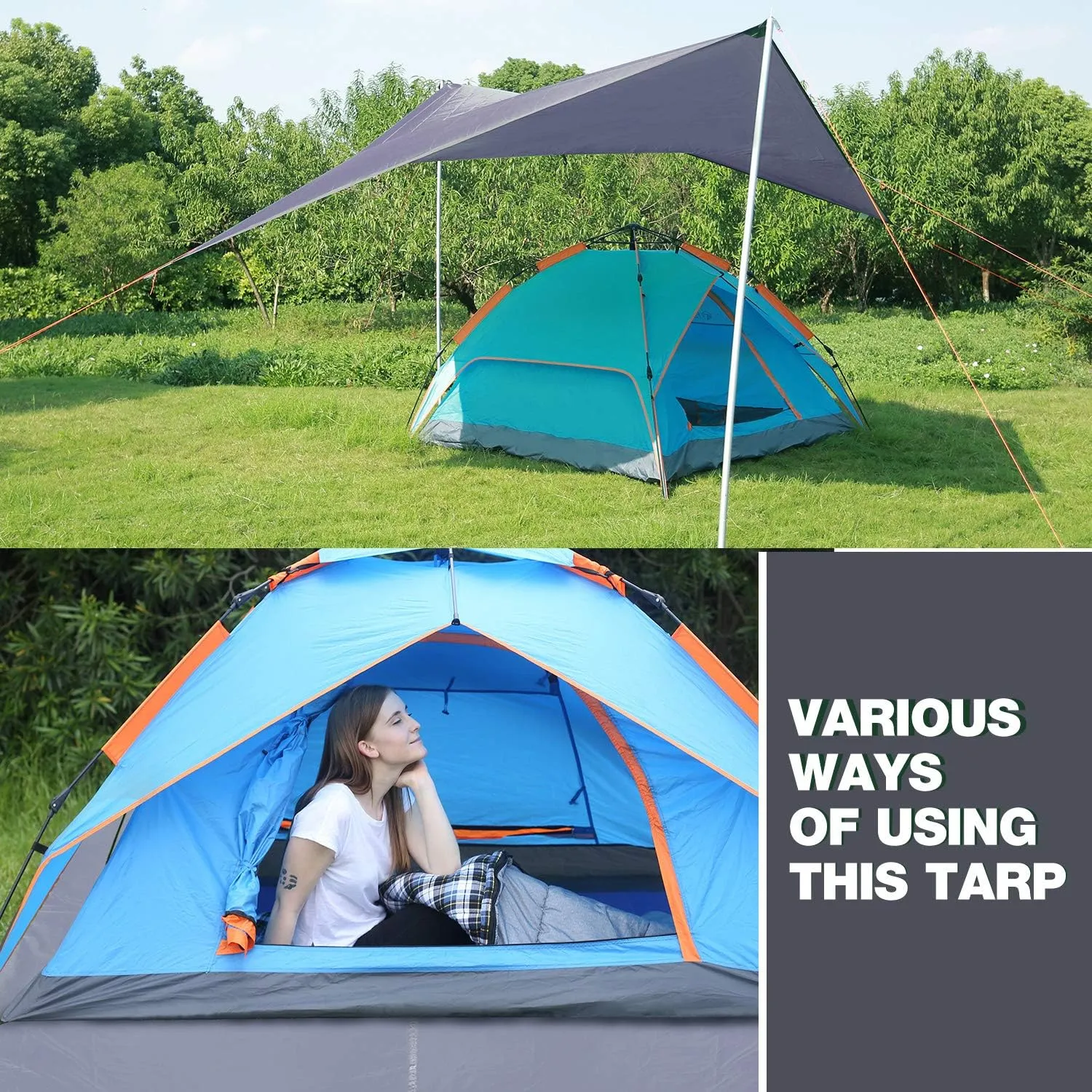 REDCAMP Large Waterproof Camping Tarp Lightweight, Multifunctional Insulated Tent Footprint for Camping Hiking Backpacking, Grey 118"x116"