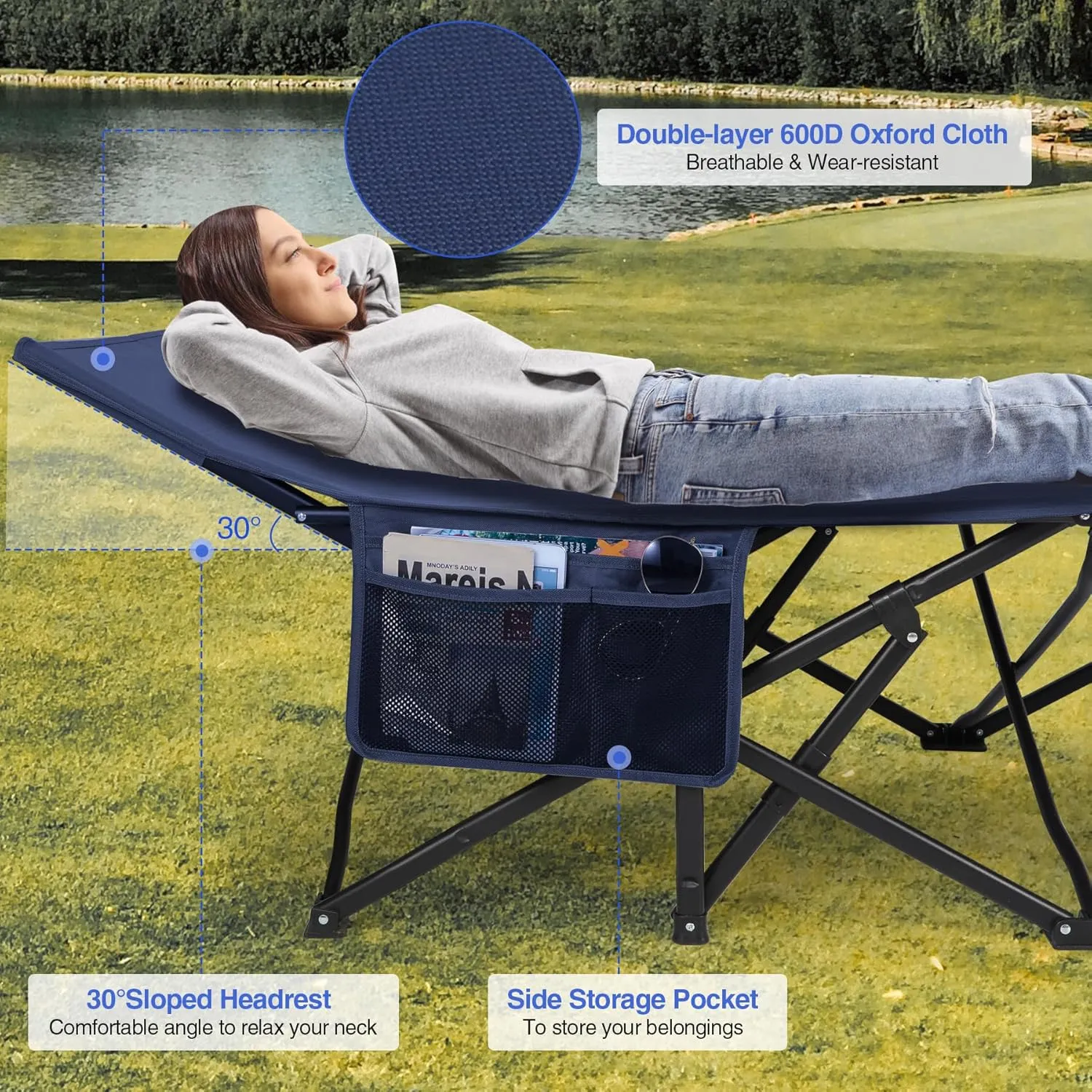 REDCAMP Oversized Heavy Duty Camping cots for Adults 500lbs, Extra Wide Tall Portable Sleeping Cots, XL Cots for Outdoor or Indoor Office, Blue