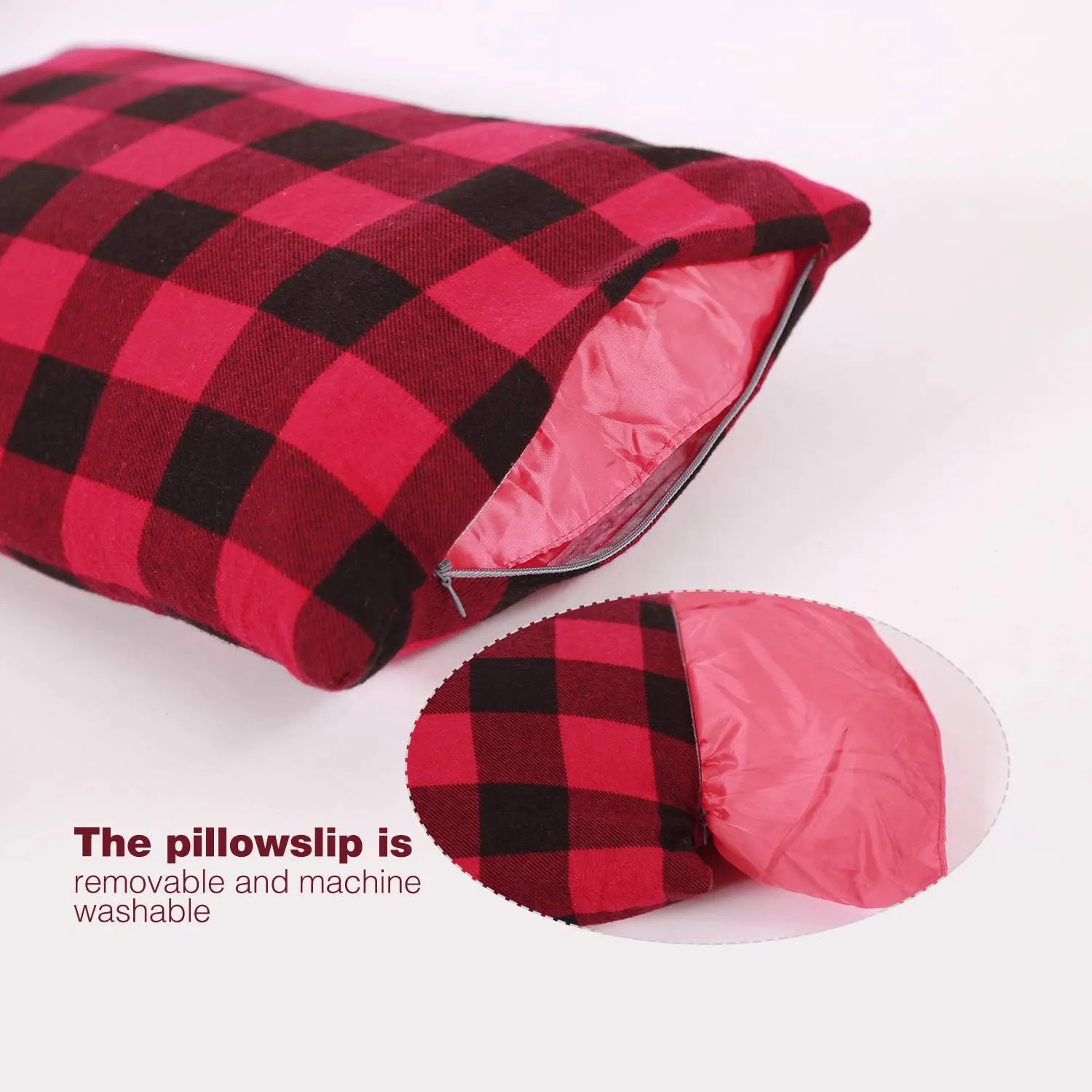REDCAMP Small Camping Pillow Lightweight and Compressible, 1PC Flannel Travel Pillow with Removable Pillow Cover (Red and Black Plaid)