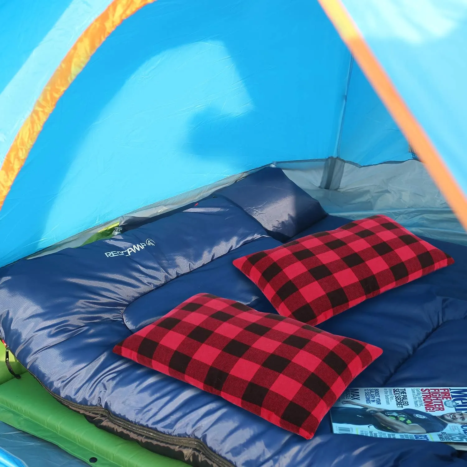 REDCAMP Small Camping Pillow Lightweight and Compressible, 1PC Flannel Travel Pillow with Removable Pillow Cover (Red and Black Plaid)