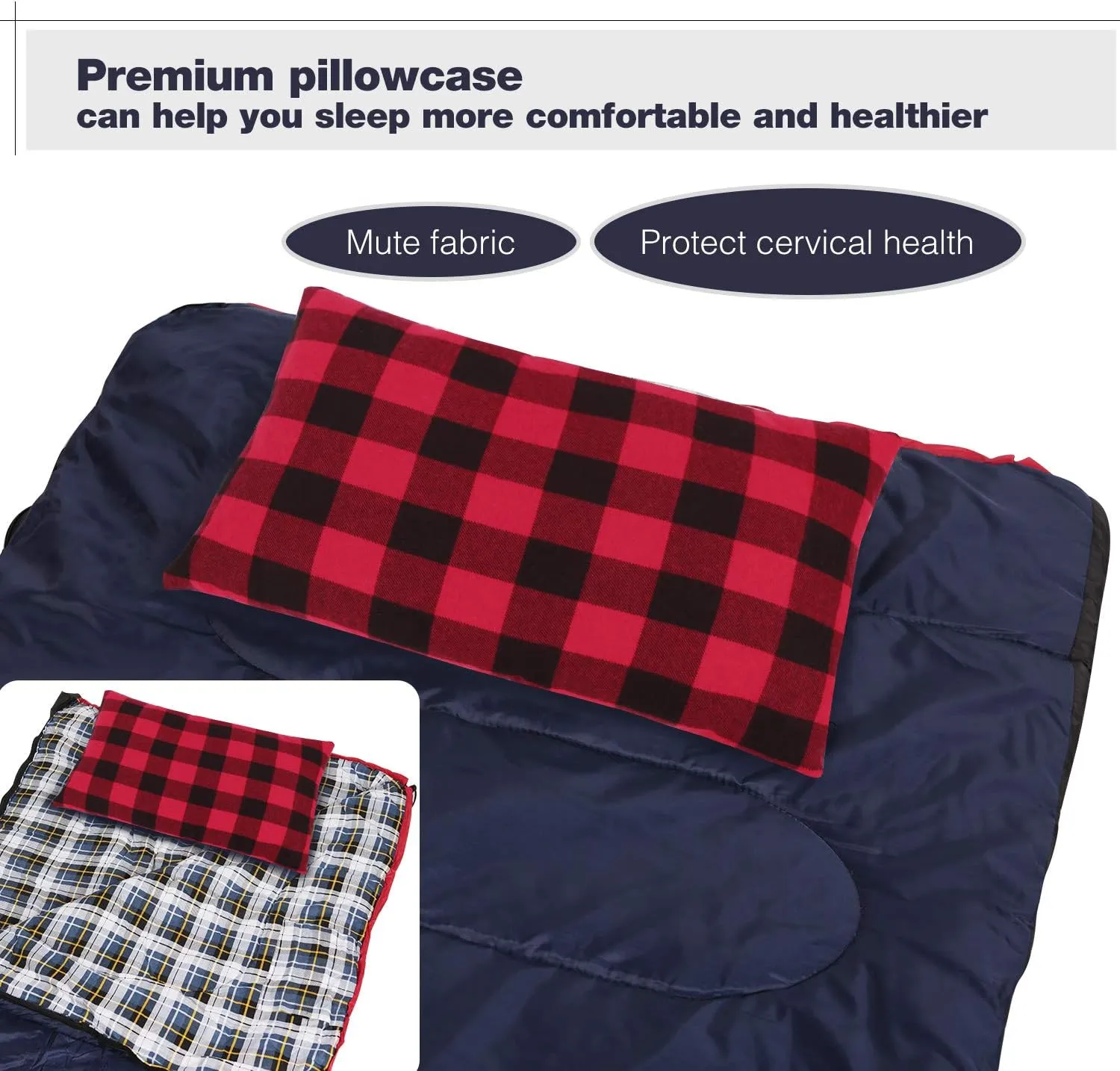REDCAMP Small Camping Pillow Lightweight and Compressible, 1PC Flannel Travel Pillow with Removable Pillow Cover (Red and Black Plaid)
