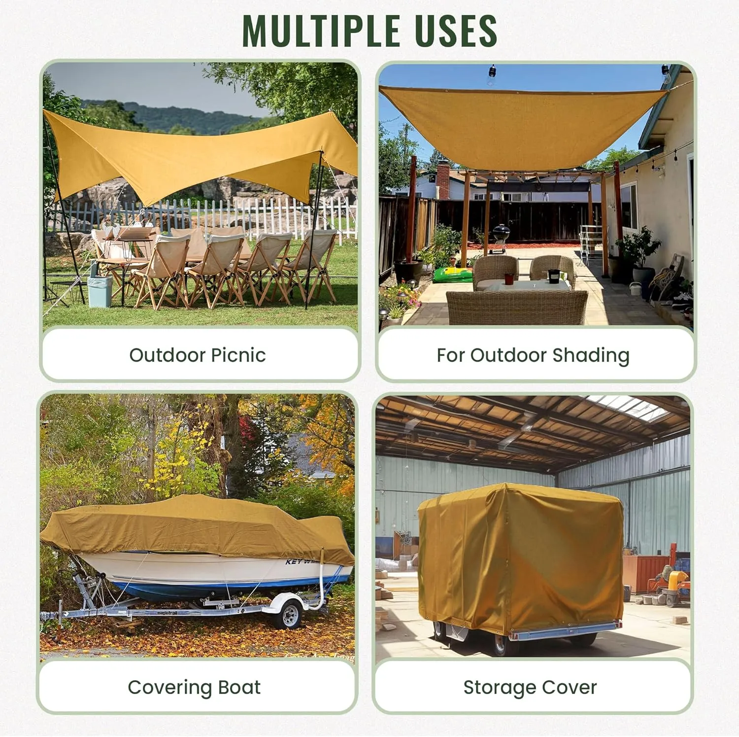 REDIBLUE 6 x 8ft Heavy Duty Water Resistant Canvas Tarp, Multi Purpose Use for Camping, Tent Canopy, Outdoor, Rustproof Grommets, Durable, Tear-Resistant, Cotton 17oz - Gold