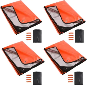 RedSwing 4 Pack Emergency Blankets, Waterproof Survival Thermal Tarp, Multipurpose Reflective Insulated All Weather Blankets for Camping Hiking, Orange