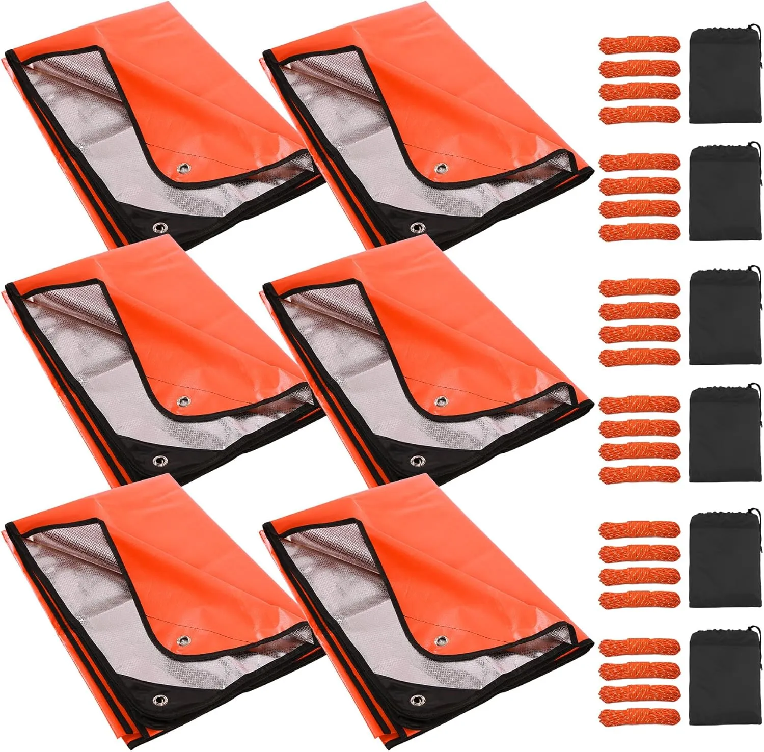 RedSwing 6 Pack Emergency Blankets, Waterproof Survival Thermal Tarp, Multipurpose Reflective Insulated All Weather Blankets for Camping Hiking, Orange