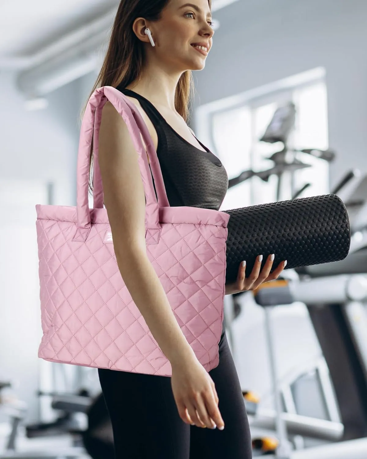 Reebok Womens Tote Bag - Lightweight Quilted Carry On Puffer Tote Bag for Women for Gym, Work, Travel, and Everyday Use