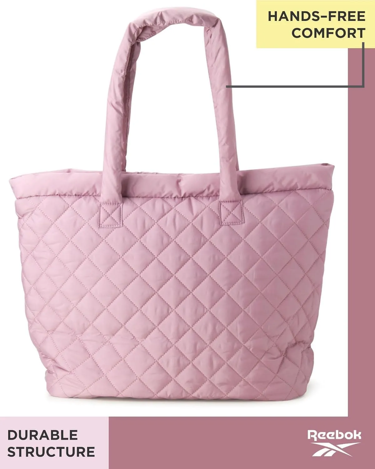 Reebok Womens Tote Bag - Lightweight Quilted Carry On Puffer Tote Bag for Women for Gym, Work, Travel, and Everyday Use