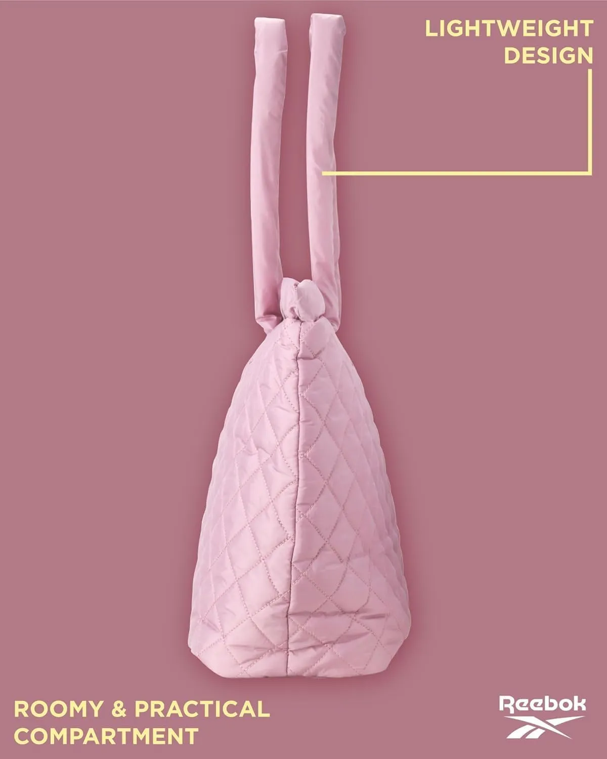 Reebok Womens Tote Bag - Lightweight Quilted Carry On Puffer Tote Bag for Women for Gym, Work, Travel, and Everyday Use