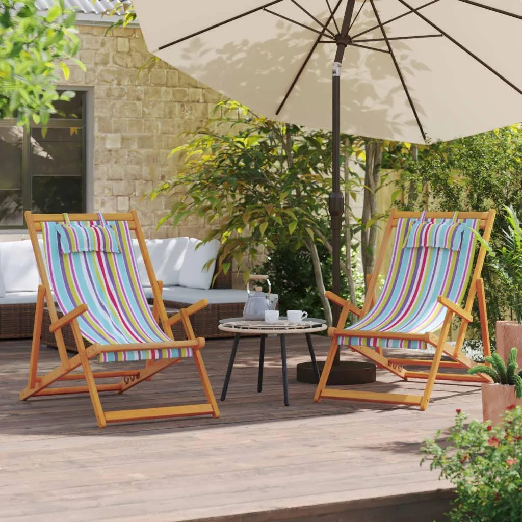 Relax Anywhere with Folding Beach Chairs, 2 Reclining Positions, Durable Eucalyptus Wood, Easy Storage, Multicolor Fabric