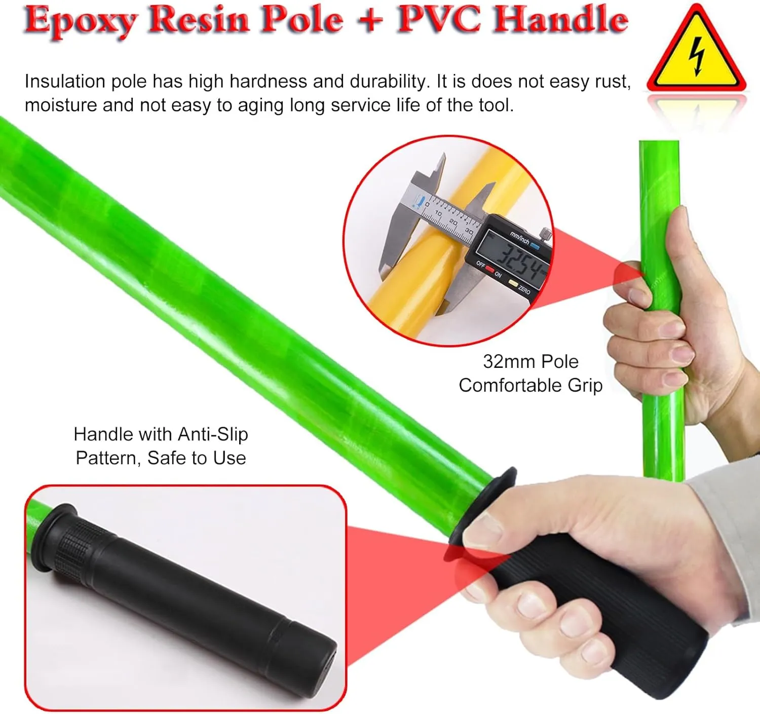 Rescue Hook Saftey Tool Insulated Body Rescue Hook, 3 5 6 10 Ft Long Lightweight Anti Electric Shock Rescue Pole for New Energy Vehicle Repairs, 10KV 35KV 110KV 220KV High Voltage Electrical Lifeguard