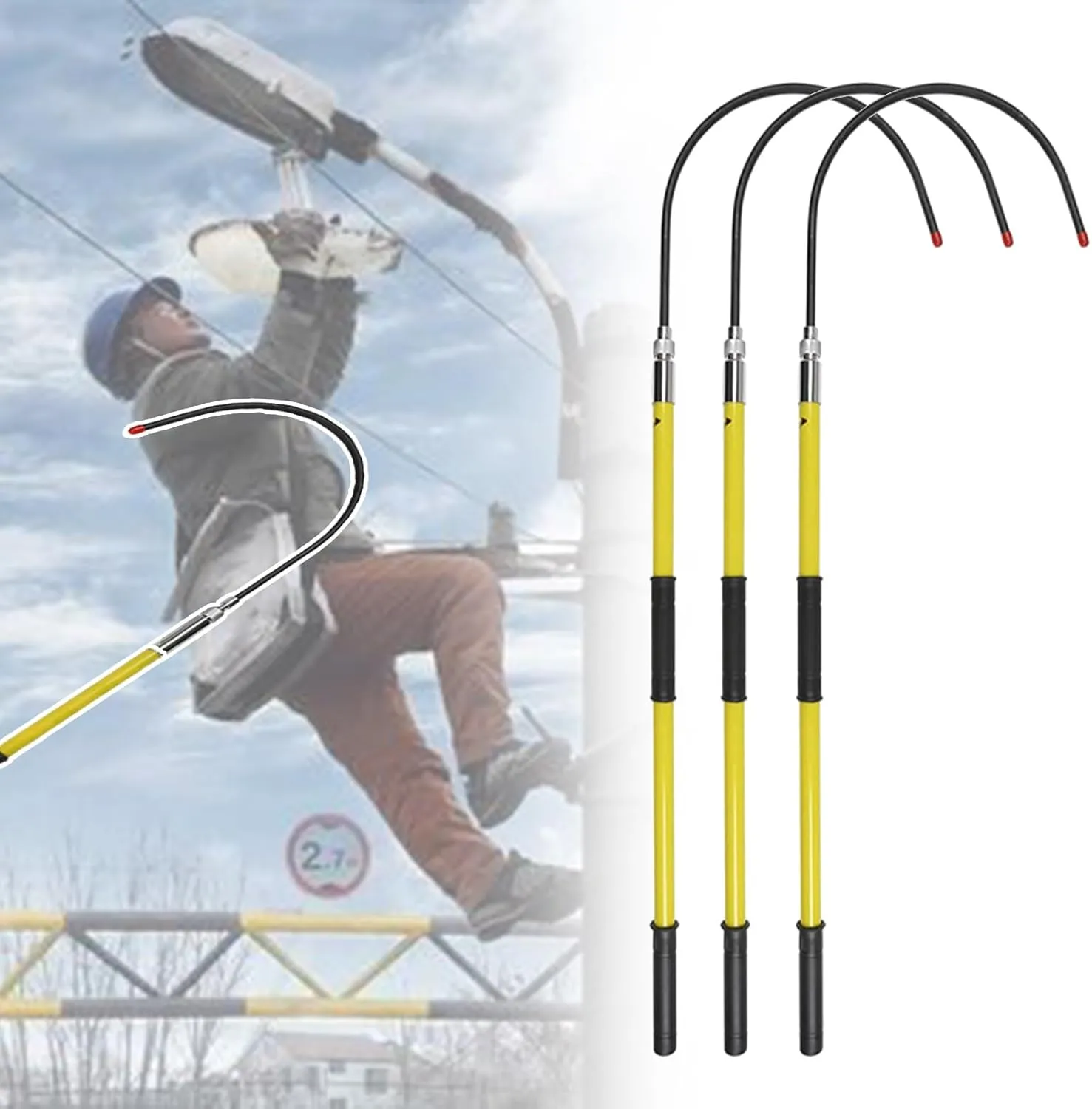 Rescue Hook Saftey Tool Insulated Body Rescue Hook, 3 5 6 10 Ft Long Lightweight Anti Electric Shock Rescue Pole for New Energy Vehicle Repairs, 10KV 35KV 110KV 220KV High Voltage Electrical Lifeguard