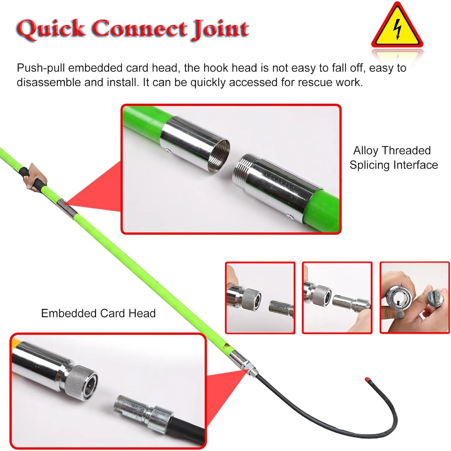Rescue Hook Saftey Tool Insulated Body Rescue Hook, 3 5 6 10 Ft Long Lightweight Anti Electric Shock Rescue Pole for New Energy Vehicle Repairs, 10KV 35KV 110KV 220KV High Voltage Electrical Lifeguard